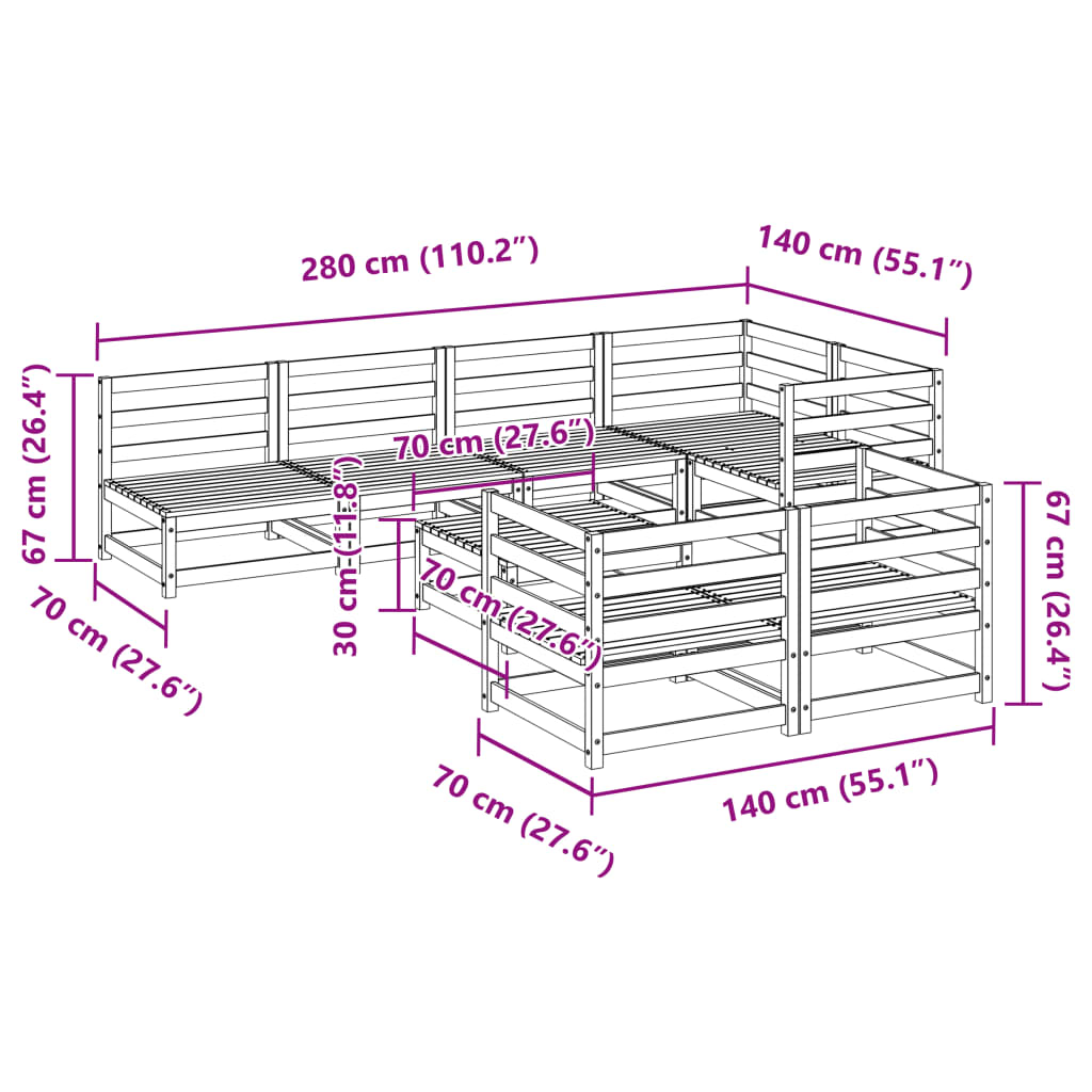 Salon de jardin 8 pcs bois massif sapin de douglas