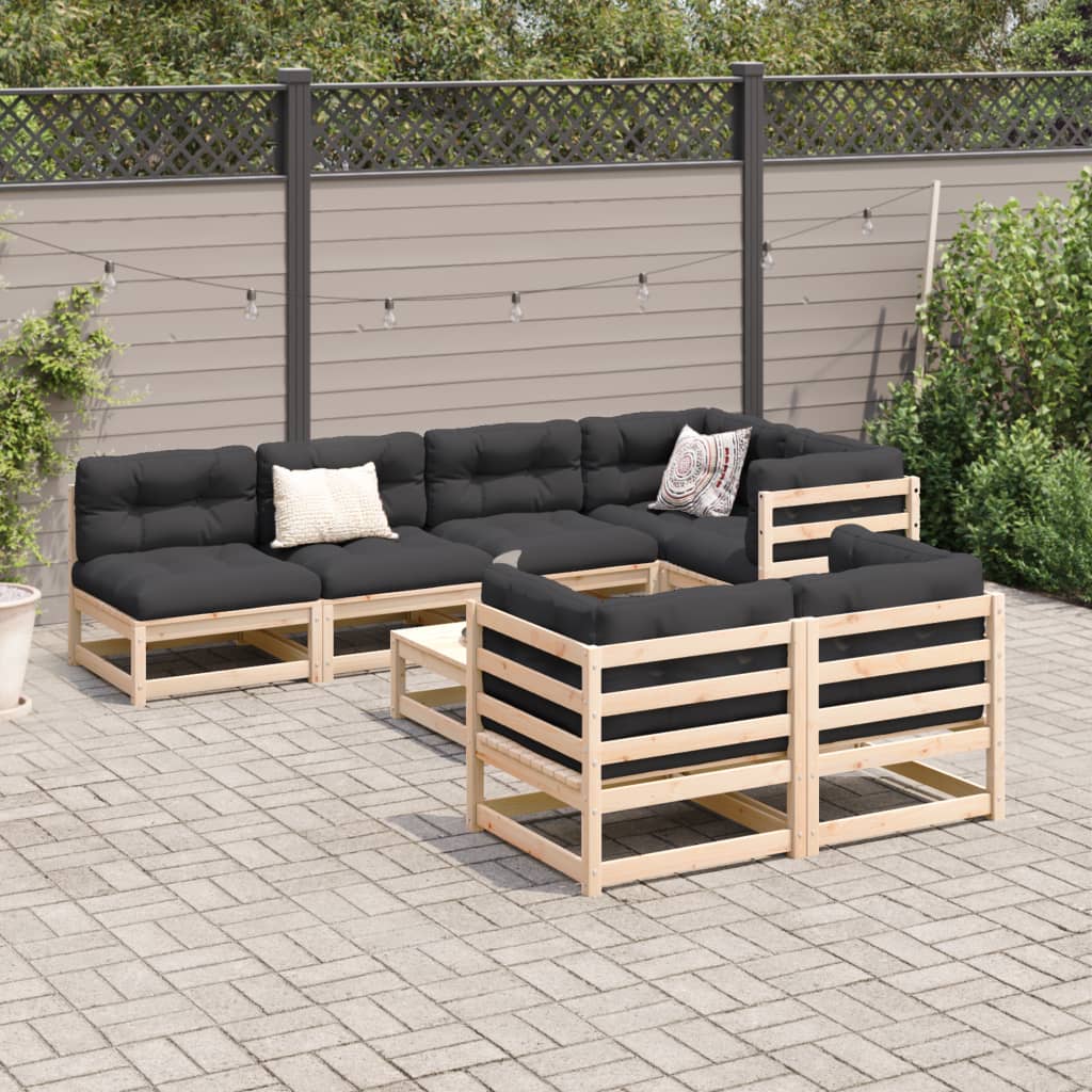 Salon de jardin 8 pcs avec coussins bois de pin massif