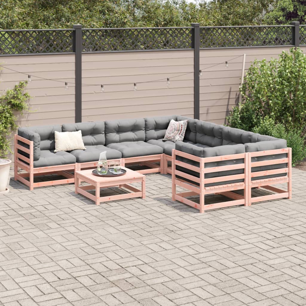 Salon de jardin 9 pcs avec coussins sapin de douglas solide