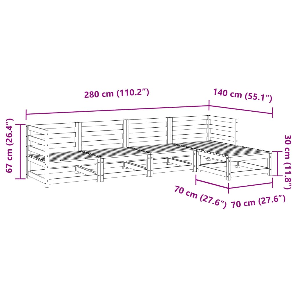 Salon de jardin 5 pcs blanc bois massif de pin