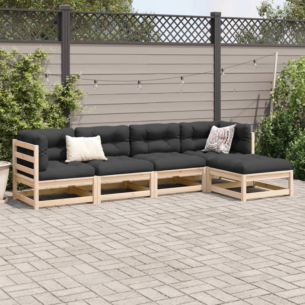 Salon de jardin 5 pcs avec coussins bois de pin massif