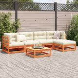 Salon de jardin 6 pcs avec coussins cire marron bois pin massif