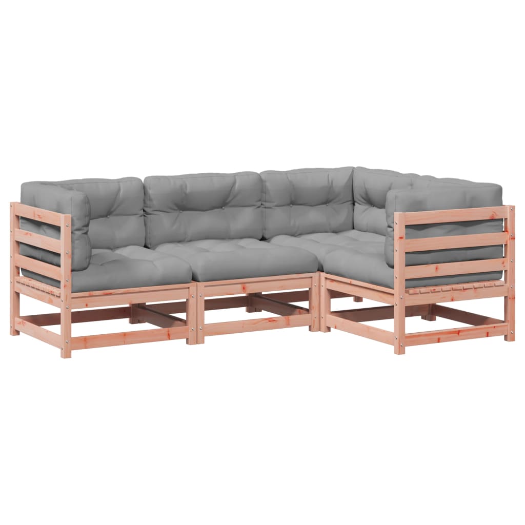 Salon de jardin 4 pcs et coussins bois massif sapin de douglas