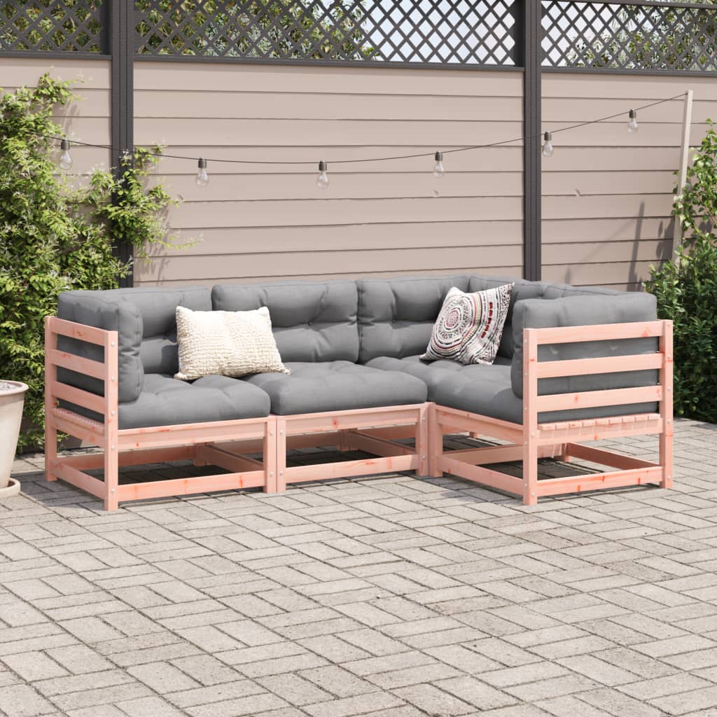 Salon de jardin 4 pcs et coussins bois massif sapin de douglas