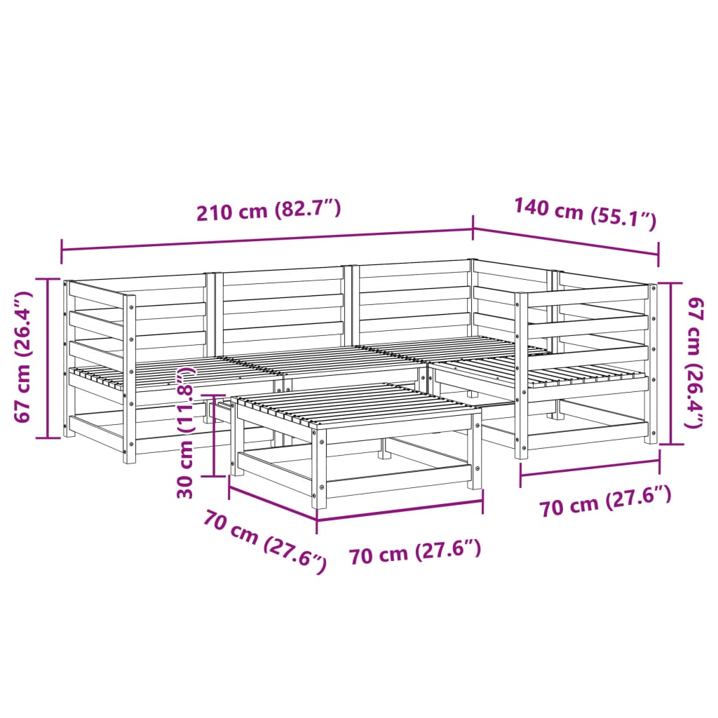 Salon de jardin 5 pcs bois massif sapin de douglas