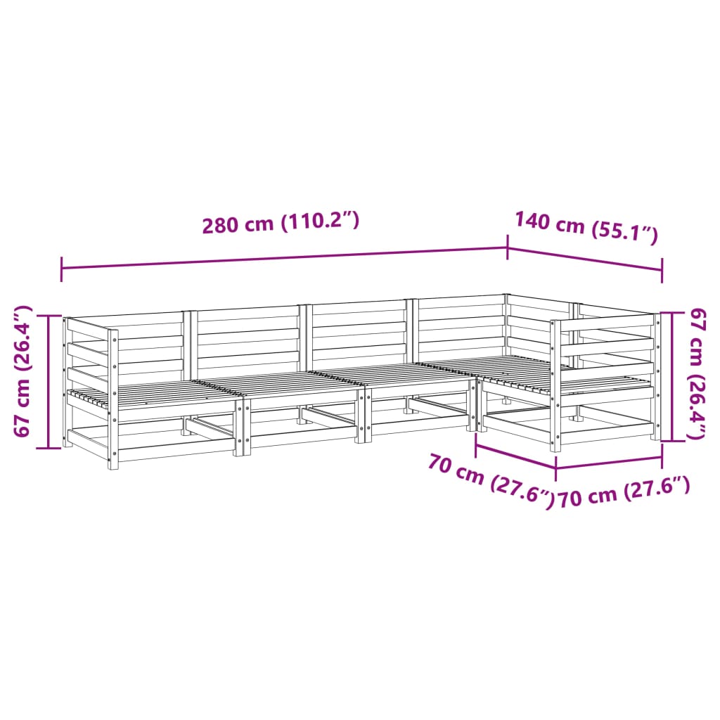 Salon de jardin 5 pcs cire marron bois de pin massif