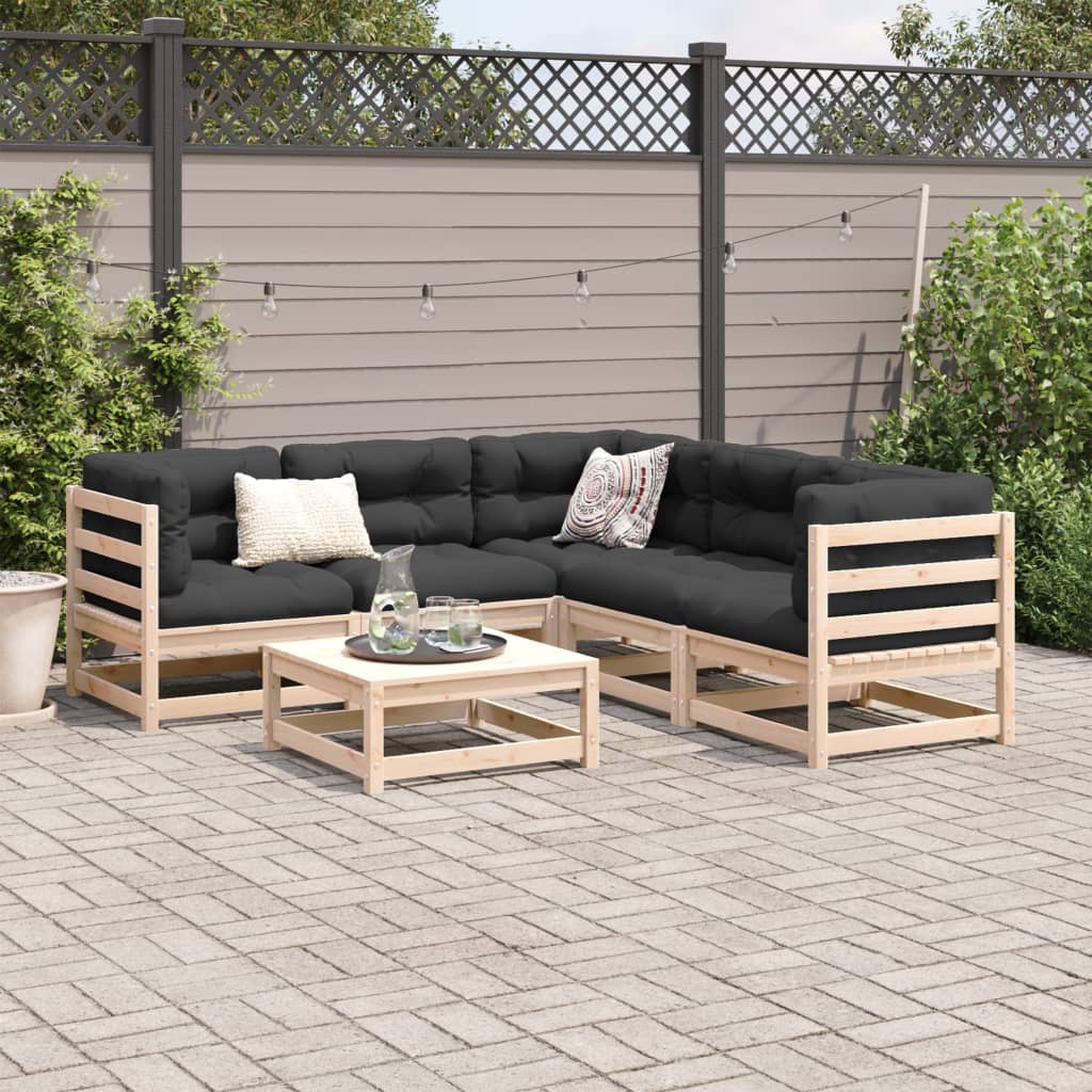 Salon de jardin 6 pcs avec coussins bois de pin massif