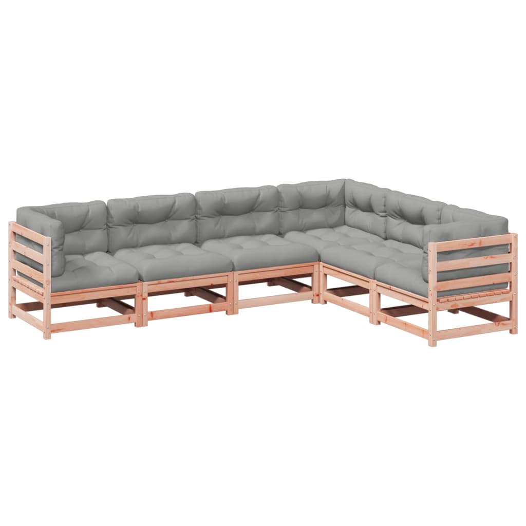 Salon de jardin 6 pcs et coussins bois massif sapin de douglas