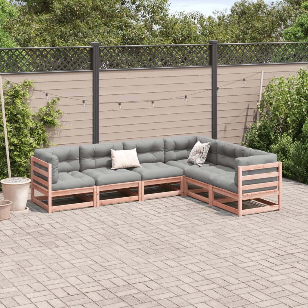 Salon de jardin 6 pcs et coussins bois massif sapin de douglas