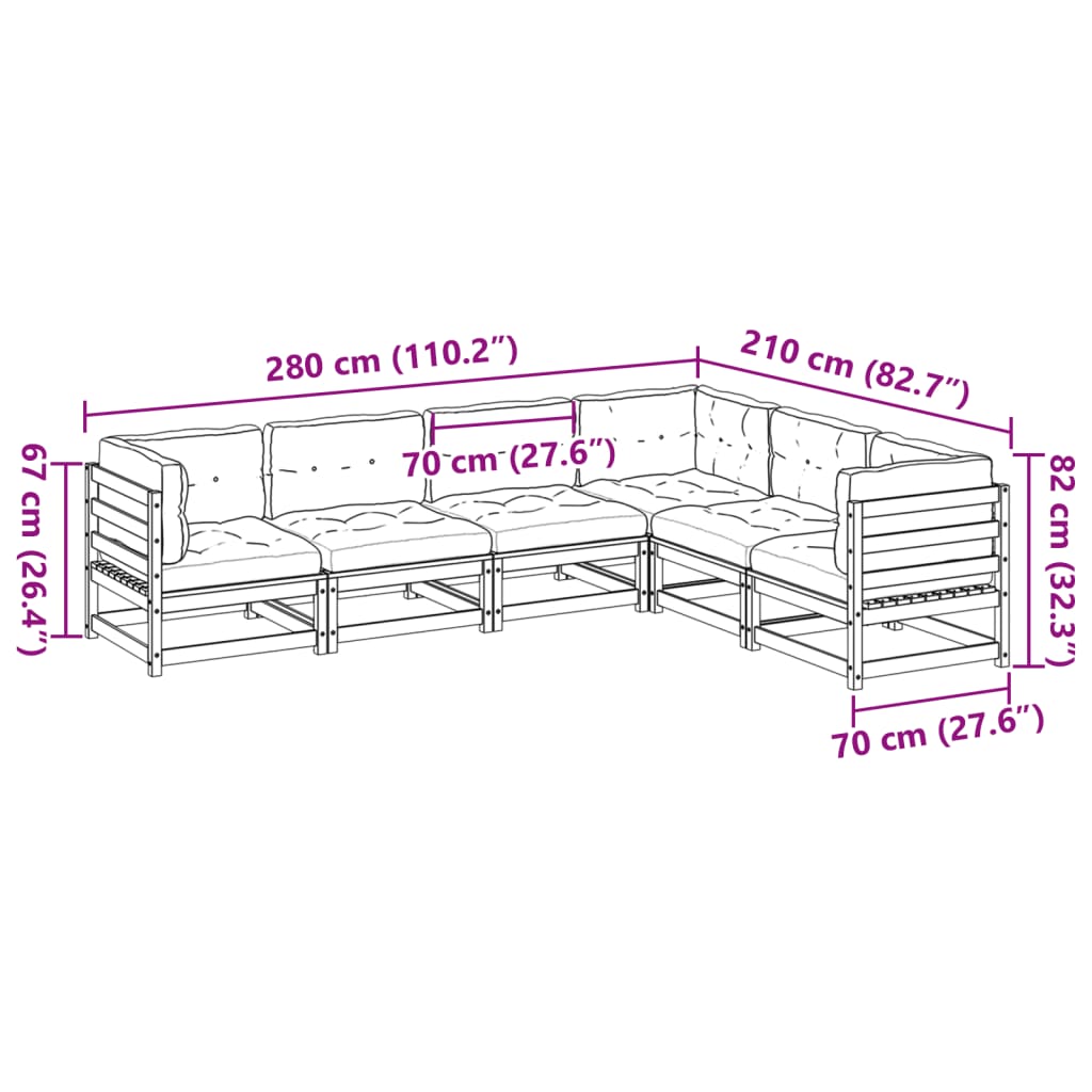 Salon de jardin 6 pcs et coussins bois massif sapin de douglas