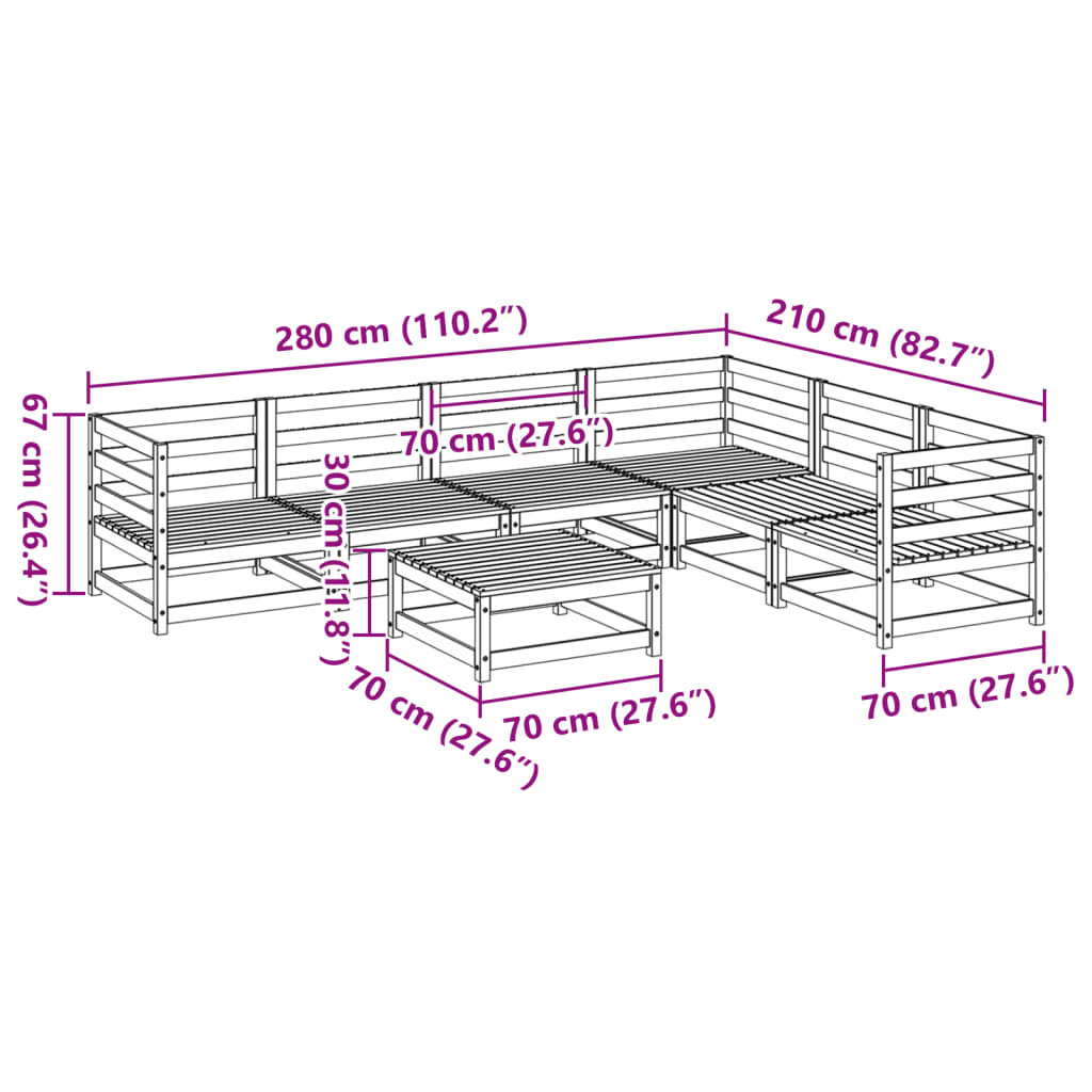 Salon de jardin 7 pcs bois massif sapin de douglas