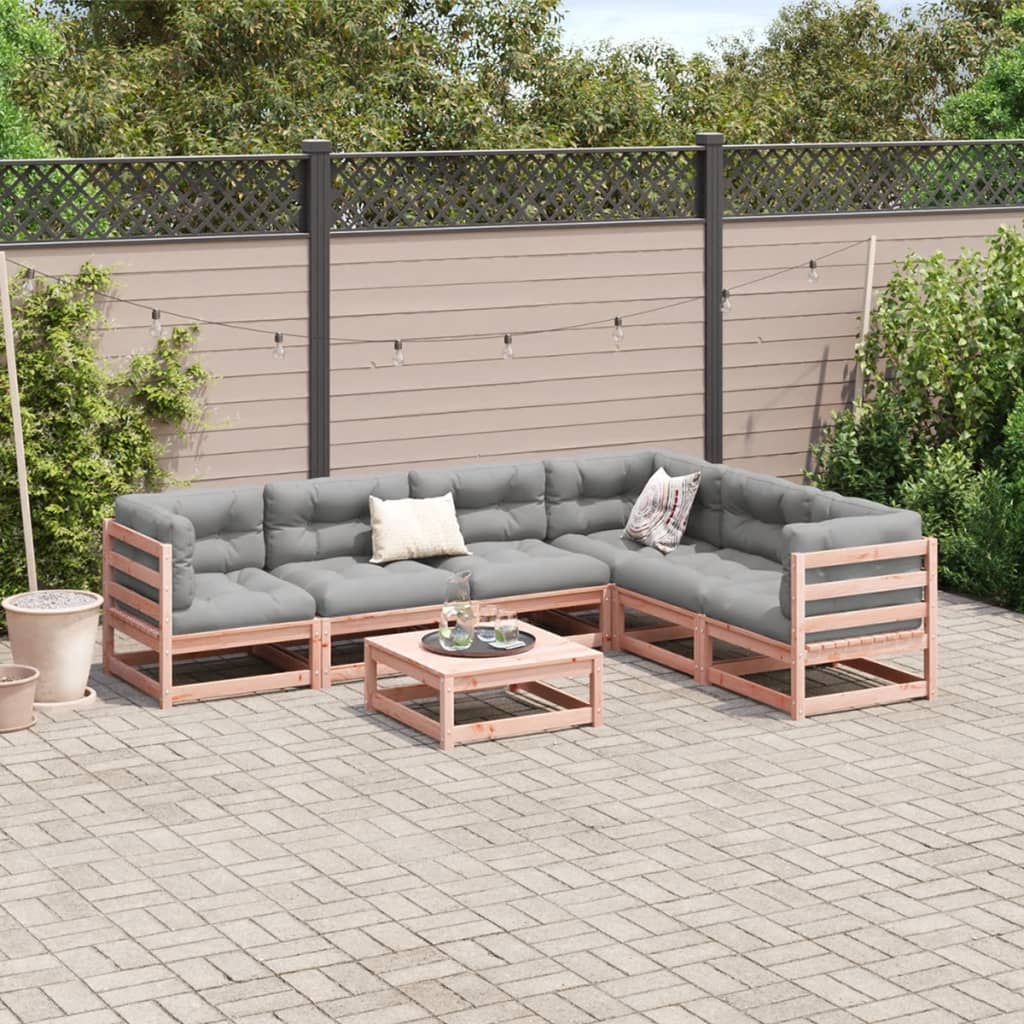 Salon de jardin 7 pcs et coussins bois massif sapin de douglas