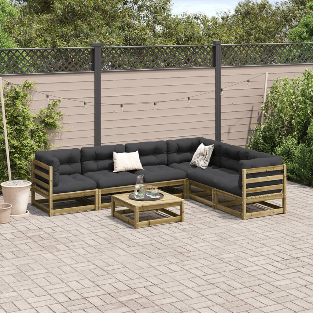 Salon de jardin 7 pcs avec coussins bois de pin imprégné