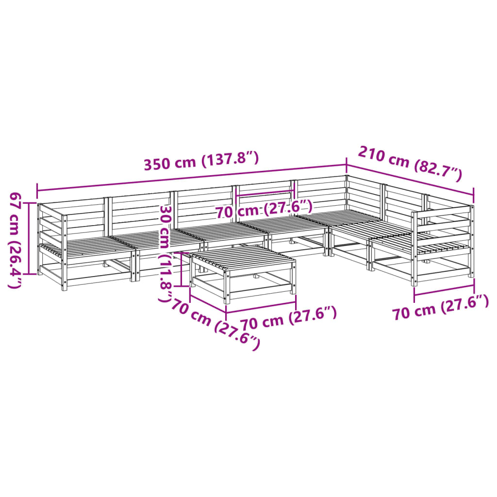 Salon de jardin 8 pcs bois de pin massif