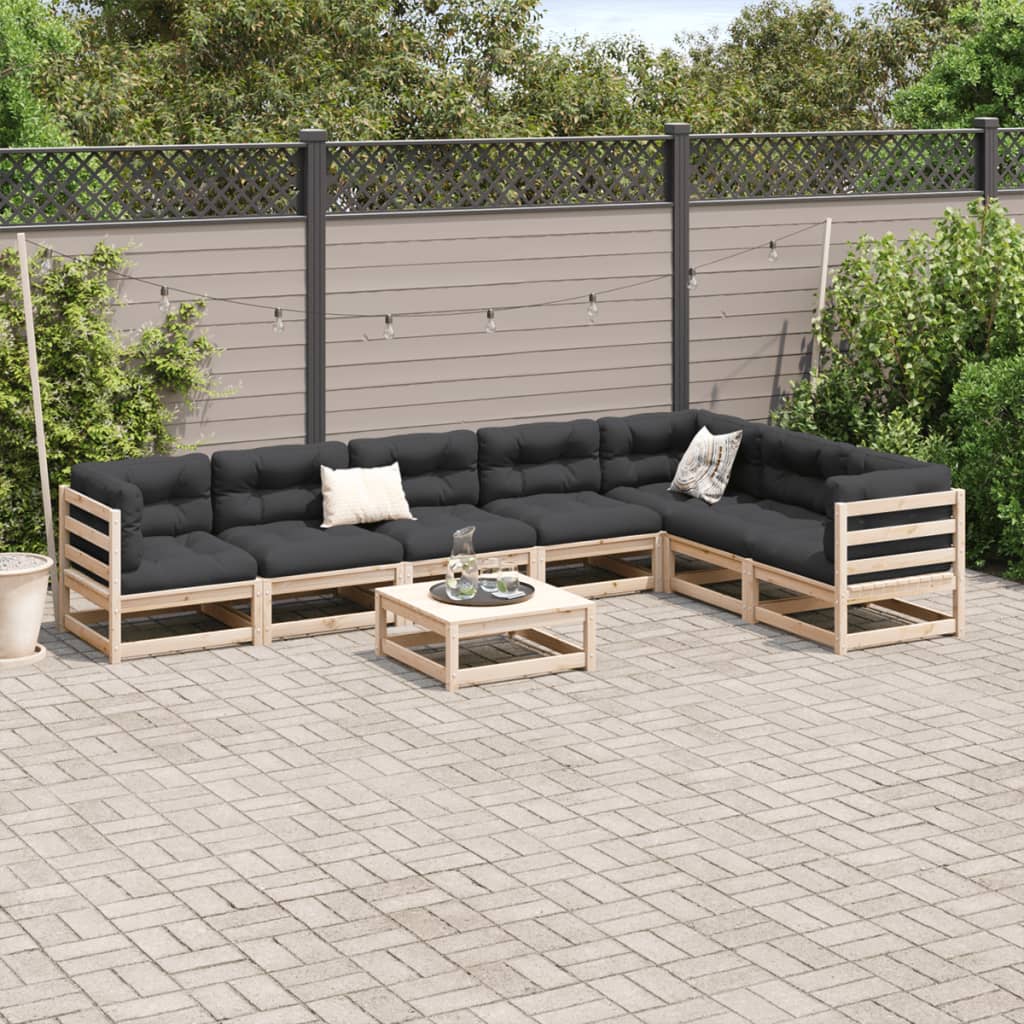 Salon de jardin 8 pcs avec coussins bois de pin massif