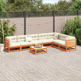 Salon de jardin 8 pcs avec coussins marron cire bois pin massif