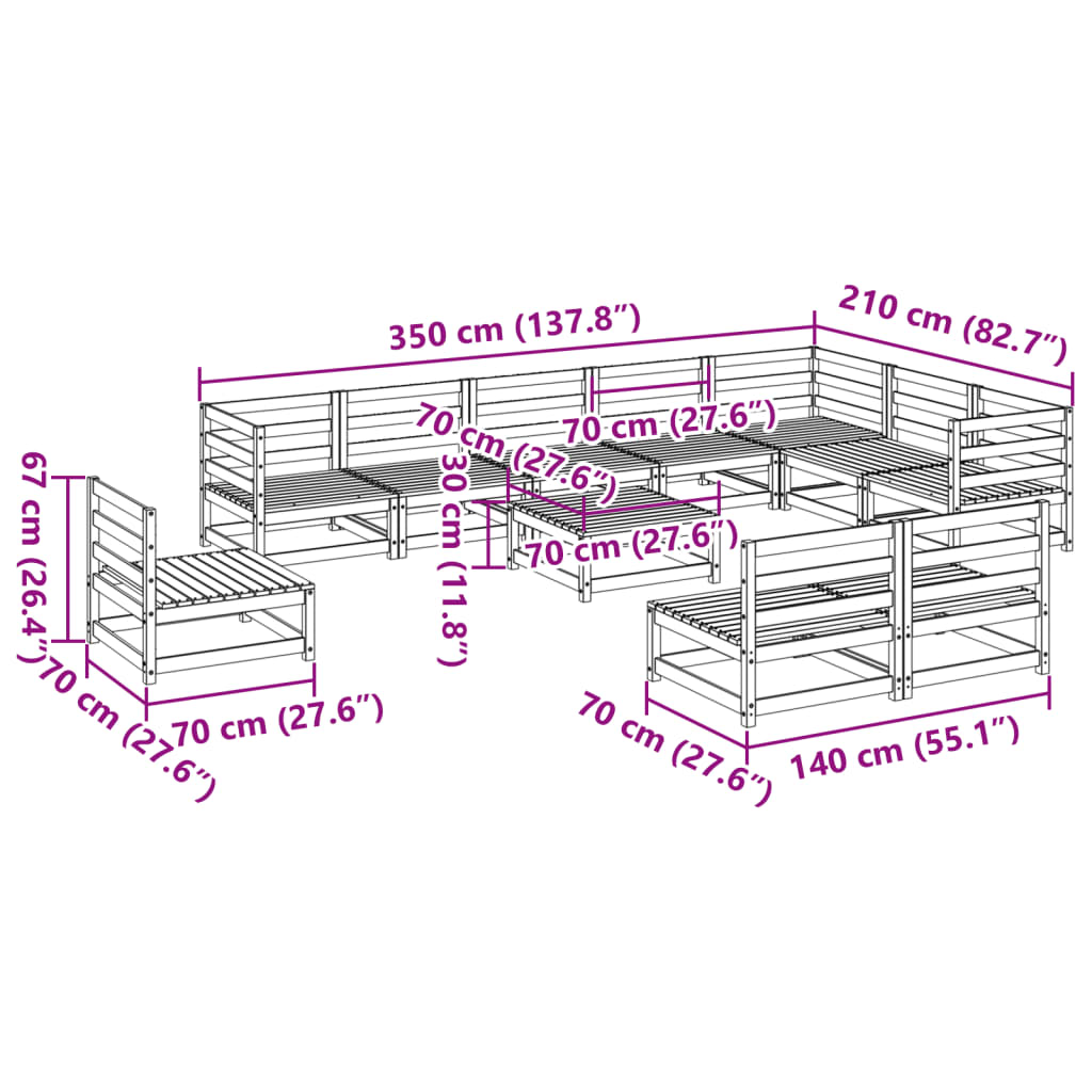 Salon de jardin 11 pcs bois massif sapin de douglas