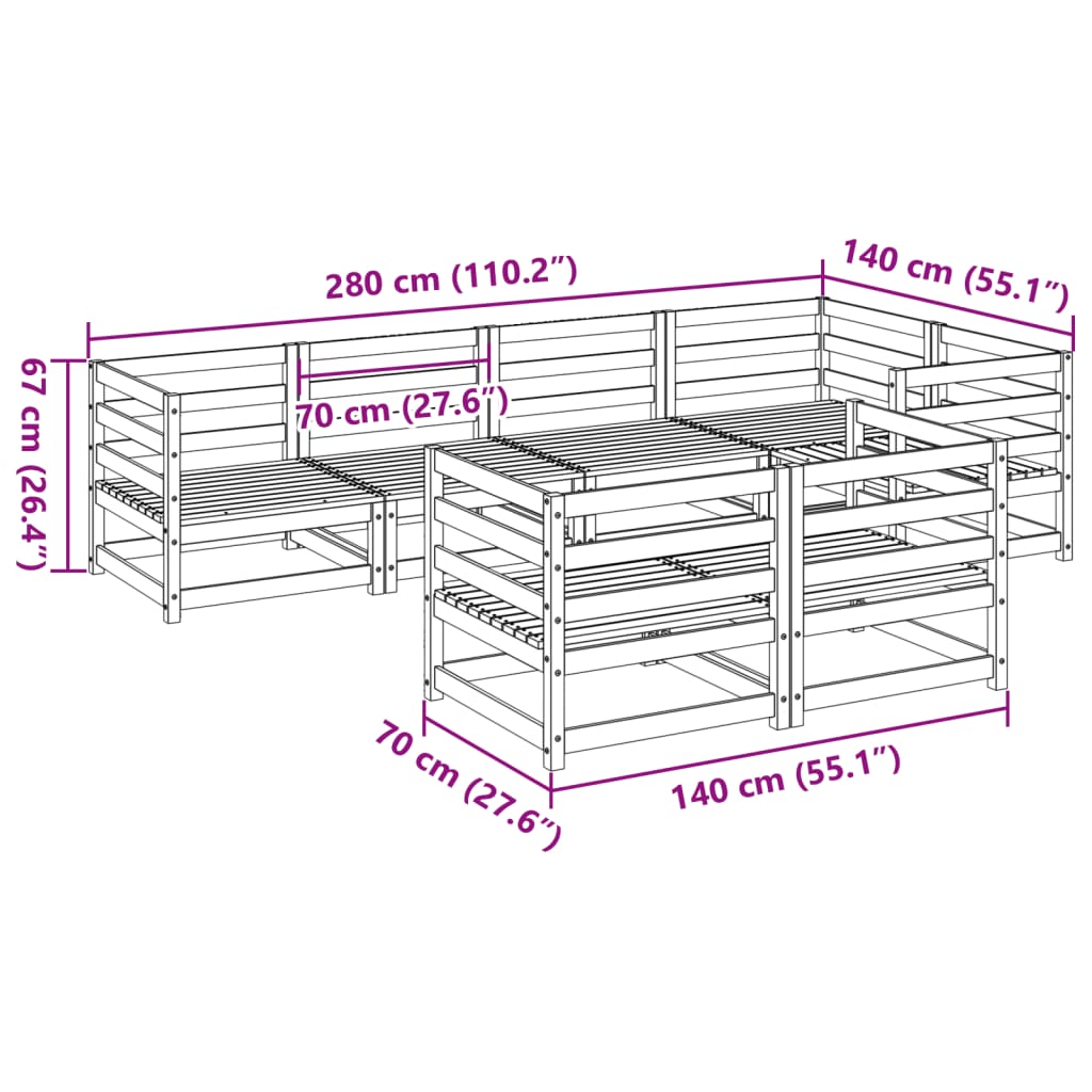 Salon de jardin 7 pcs bois massif sapin de douglas