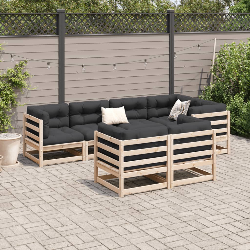 Salon de jardin 7 pcs avec coussins bois de pin massif