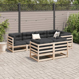 Salon de jardin 7 pcs avec coussins bois de pin massif