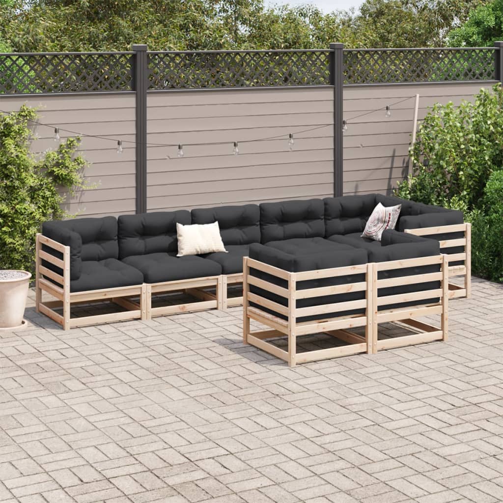 Salon de jardin 8 pcs avec coussins bois de pin massif