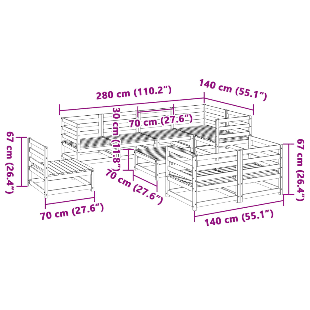 Salon de jardin 9 pcs bois massif sapin de douglas