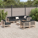 Salon de jardin 9 pcs avec coussins bois de pin massif