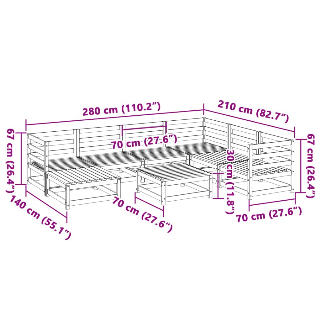 Salon de jardin 8 pcs bois massif sapin de douglas