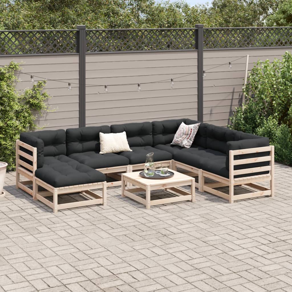 Salon de jardin 8 pcs avec coussins bois de pin massif