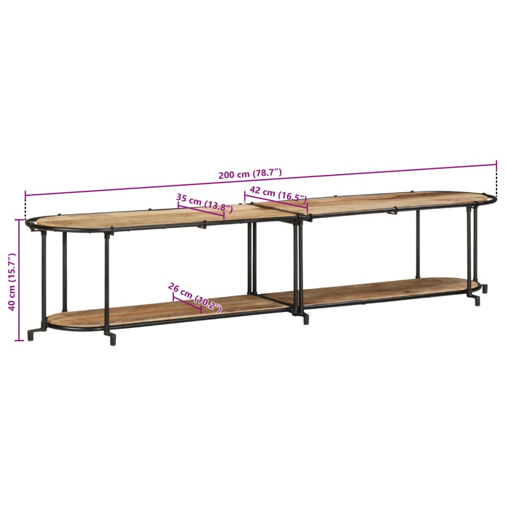 TV-Schrank 200x42x40 cm aus massivem rohem Mangoholz