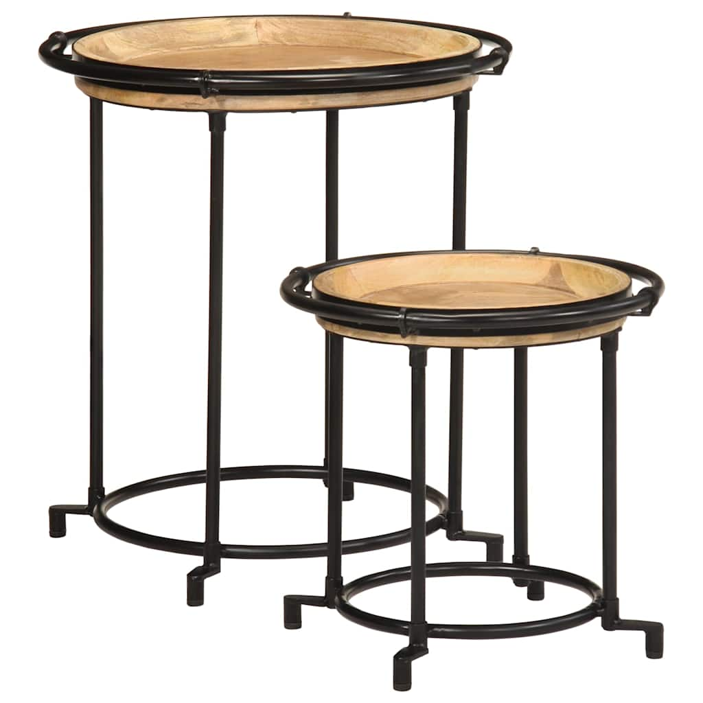 Ensemble de table d'appoint 2 pcs bois massif de manguier