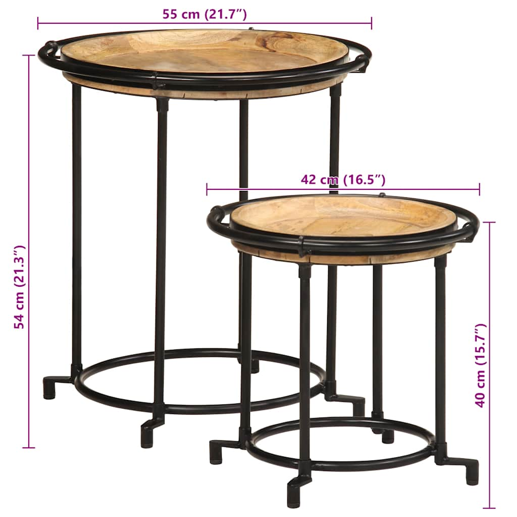 Ensemble de table d'appoint 2 pcs bois massif de manguier