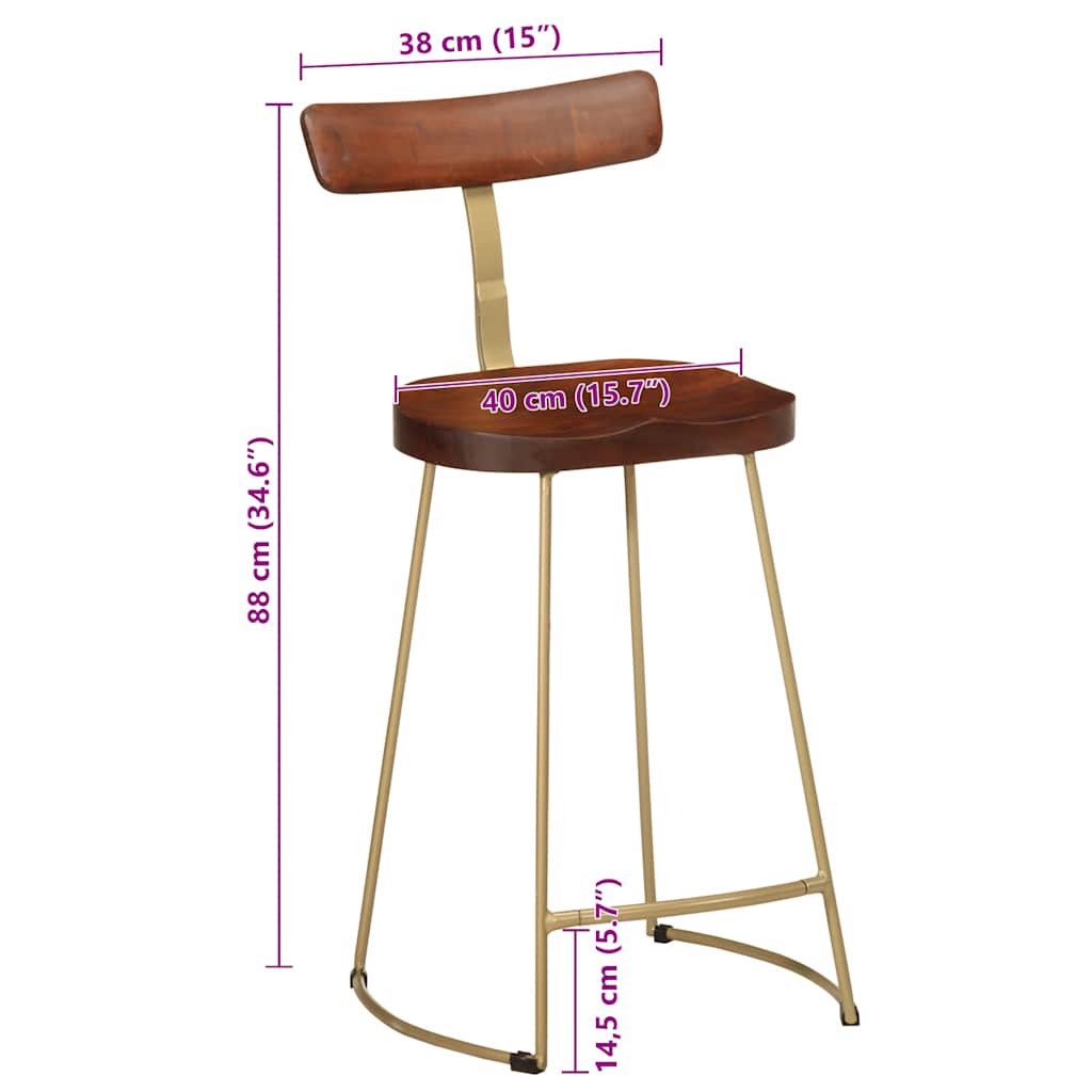 Tabourets de bar lot de 2 49x43x88 cm bois de manguier massif