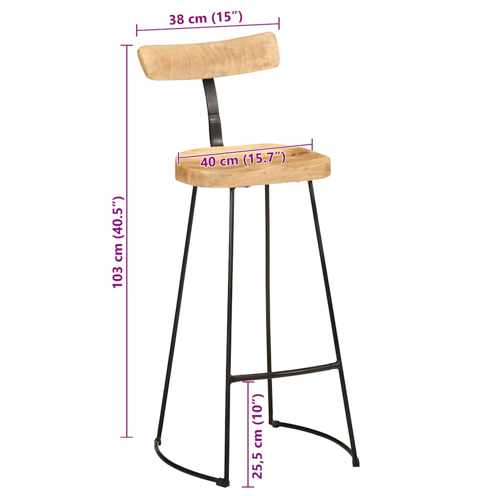 Tabourets de bar lot de 2 49x43x103 cm bois de manguier massif