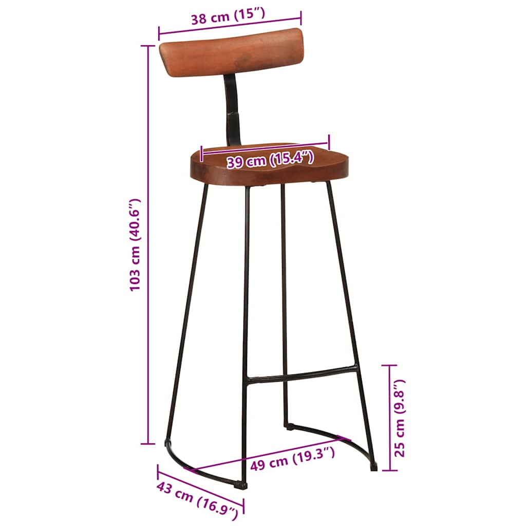 Tabourets de bar lot de 2 49x43x103 cm bois de manguier massif