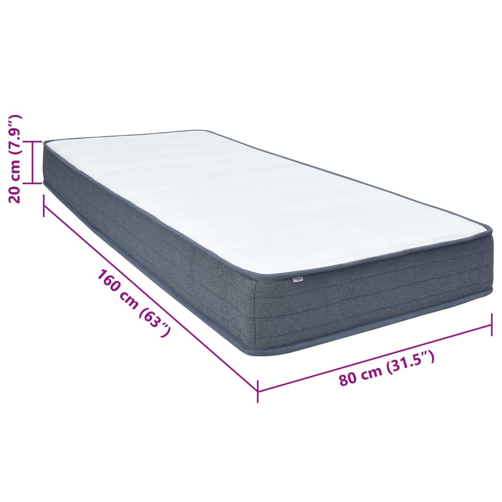 Matelas de sommier à lattes 160x80x20 cm tissu