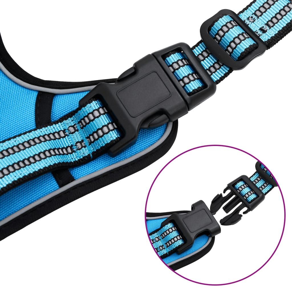 Dog harness with adjustable reflective strips blue S