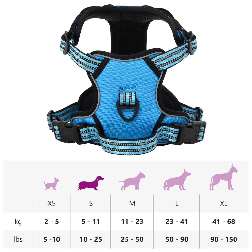 Dog harness with adjustable reflective strips blue S