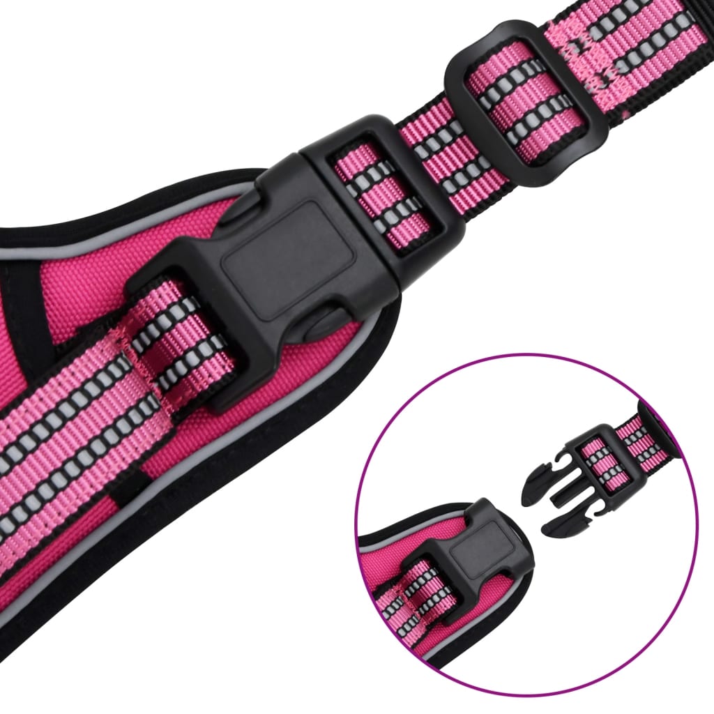 Dog harness with adjustable reflective strips pink M