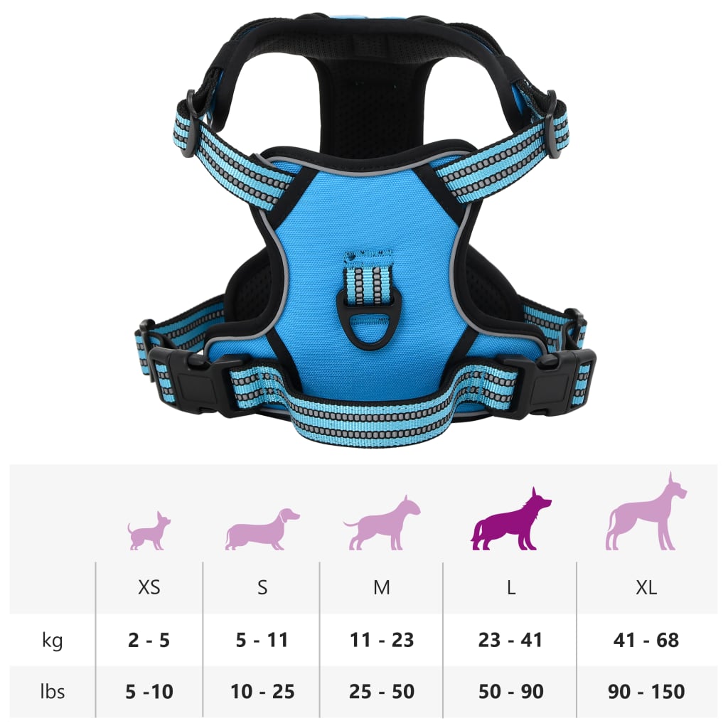 Dog harness with adjustable reflective strips blue L