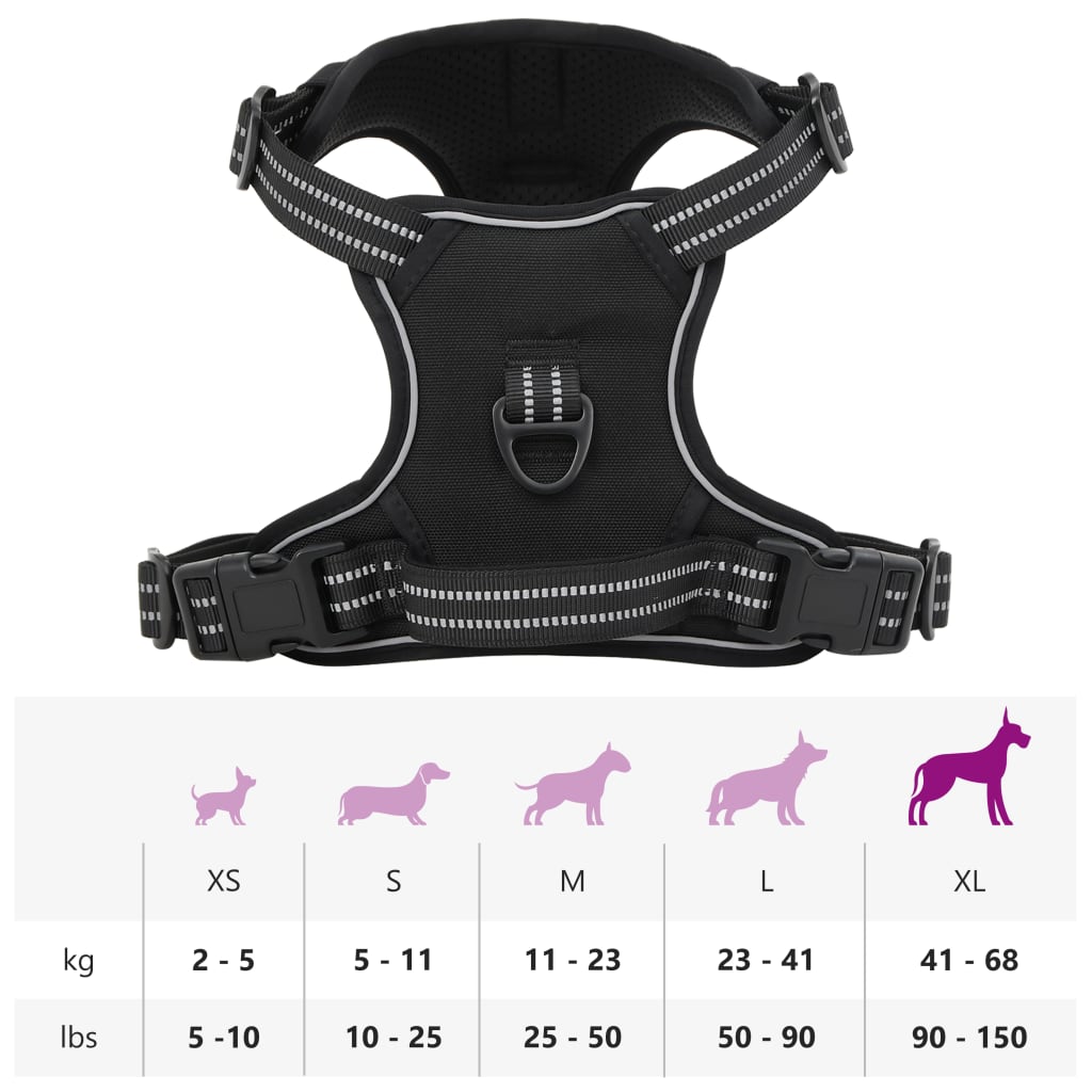 Adjustable Dog Harness with Reflective Stripes Black XL