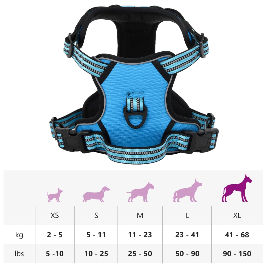 Hundegeschirr und verstellbare Reflektorstreifen blau XL