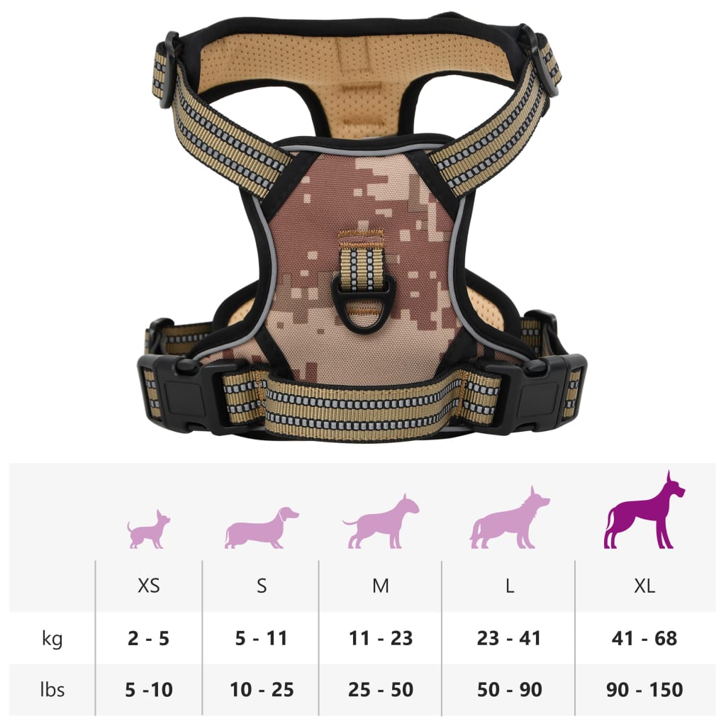 Dog harness with adjustable reflective strips XL