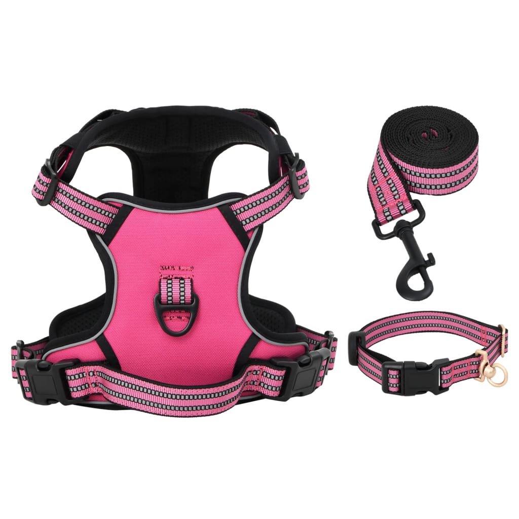 Harnais pour chien avec laisse et collier réglables rose S