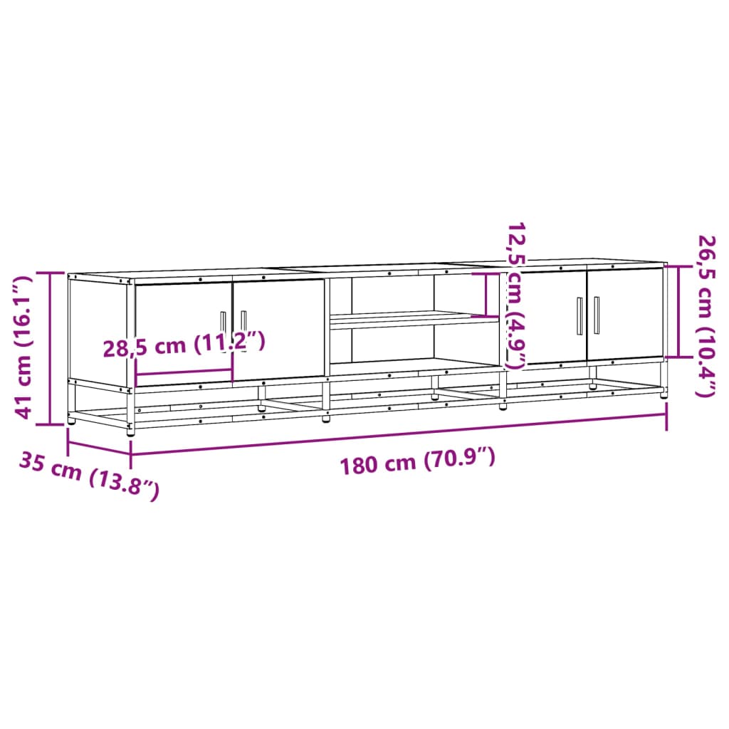 Meuble TV chêne sonoma 180x35x41 cm bois d'ingénierie