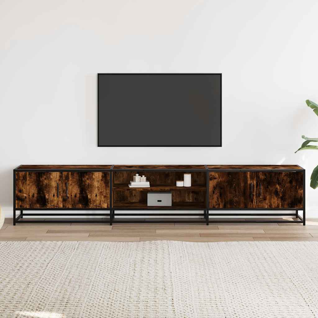 Meuble TV chêne fumé 210x35x41 cm bois d'ingénierie