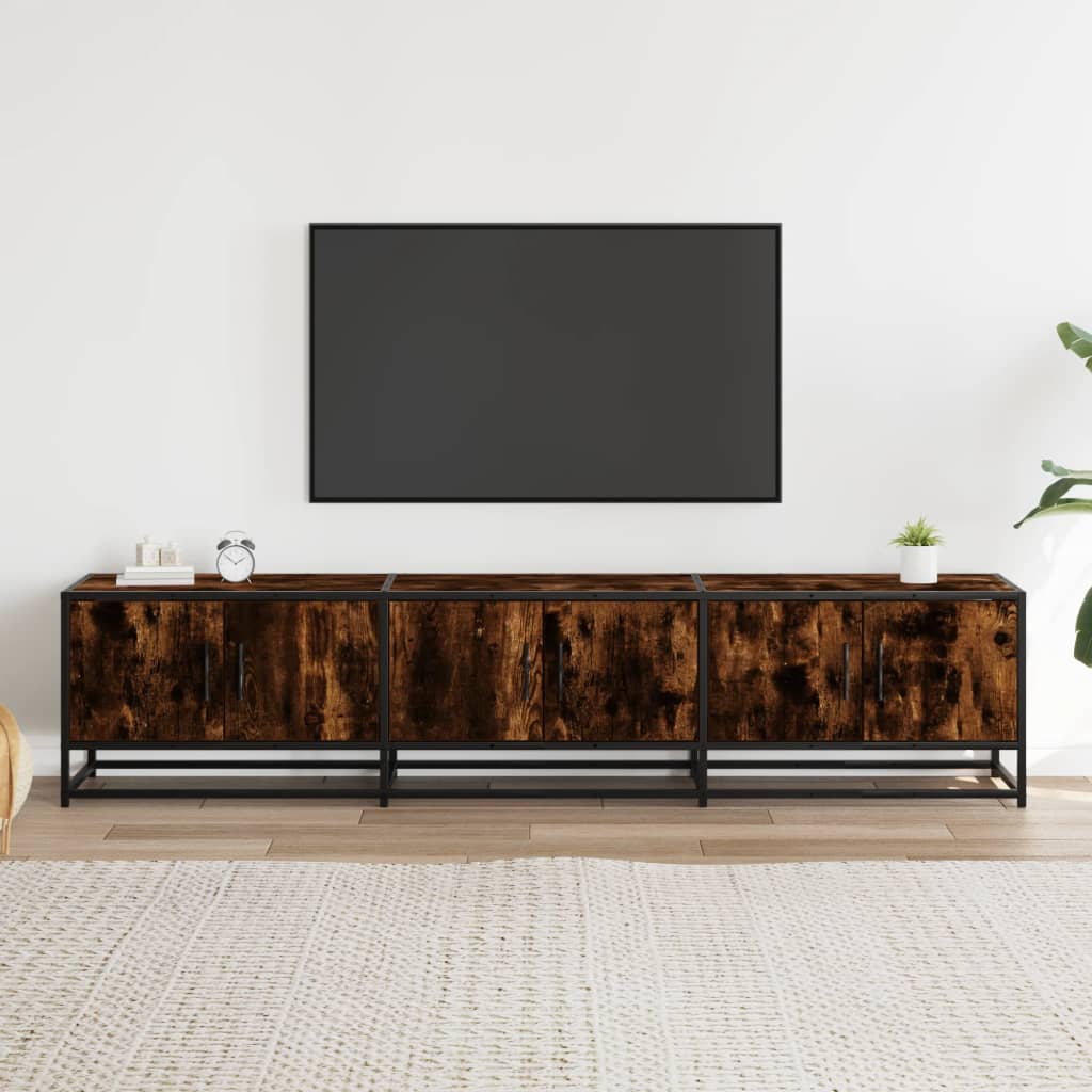 Meuble TV chêne fumé 180x35x41 cm bois d'ingénierie