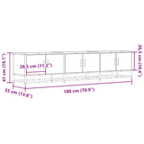 Meuble TV chêne fumé 180x35x41 cm bois d'ingénierie