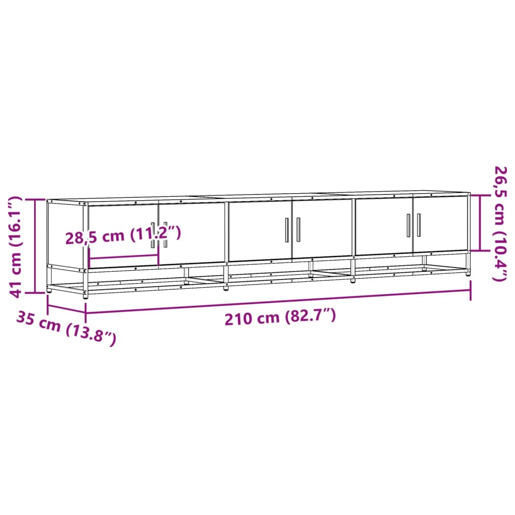 Meuble TV chêne sonoma 210x35x41 cm bois d'ingénierie