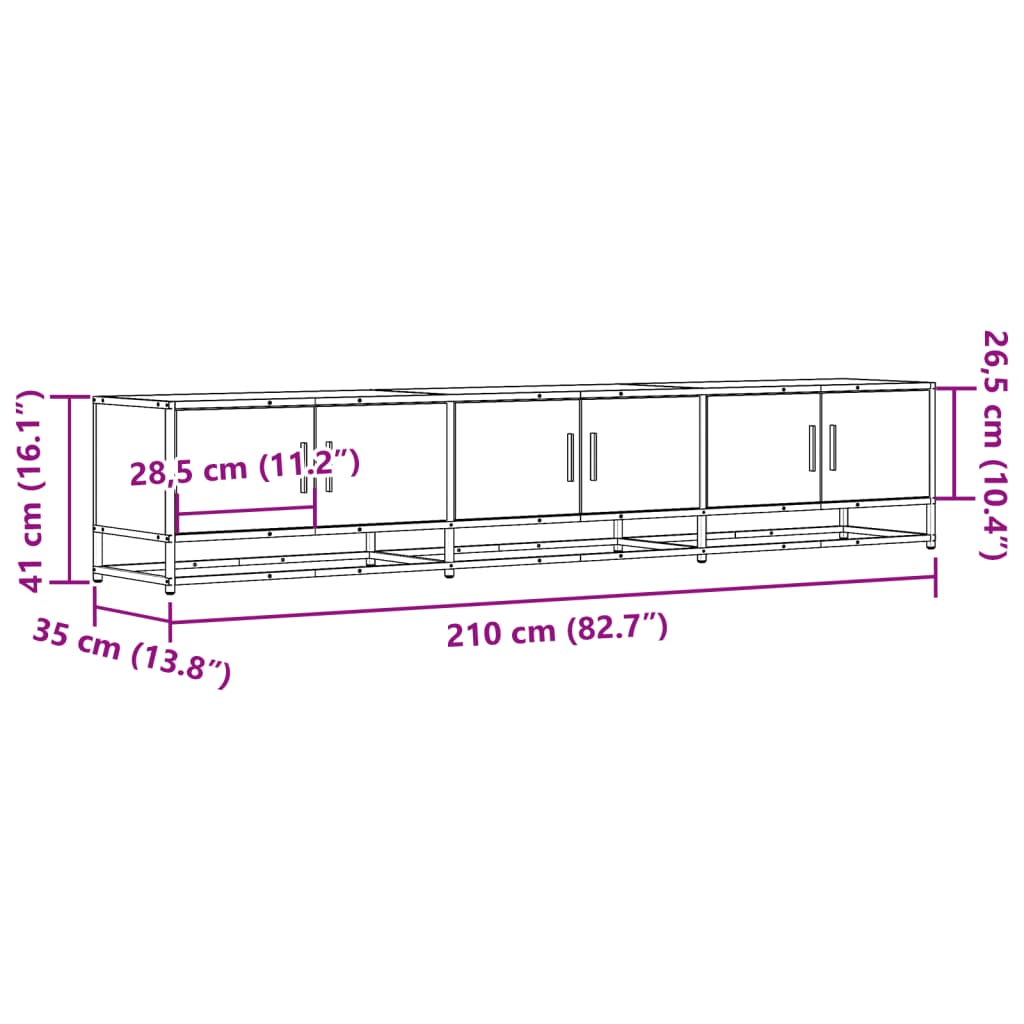 Meuble TV chêne fumé 210x35x41 cm bois d'ingénierie